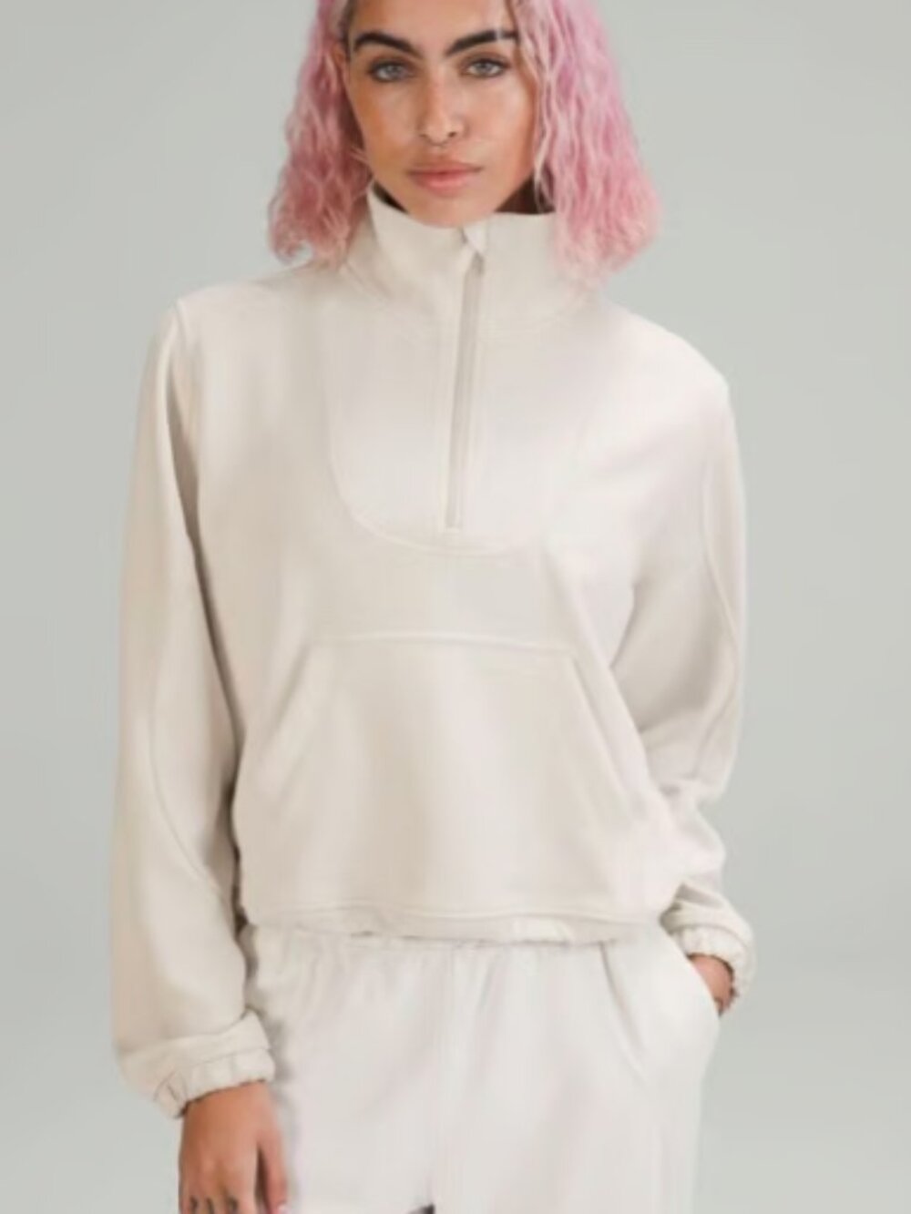 Lululemon Brushed Softstreme Ribbed Half Zip Pullover, White Opal, Size 4